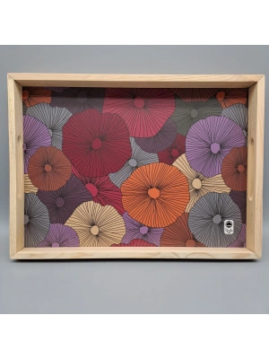 AHŞAP KENARLI ÇİÇEKLİ TEPSİ