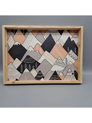 AHŞAP KENARLI DESENLİ TEPSİ