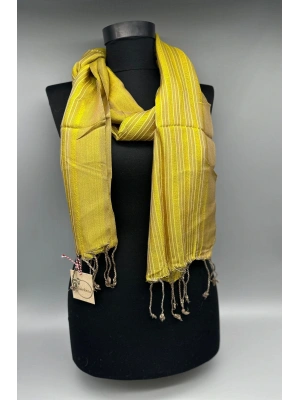 EL DOKUMASI İNCE ÇİZGİLİ İPEK FULAR