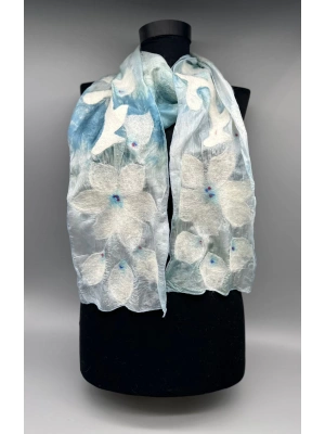 İPEK FULAR EL YAPIMI, İPEK KUMAŞ ÜZERİNE KEÇEDEN ÇİÇEKLER