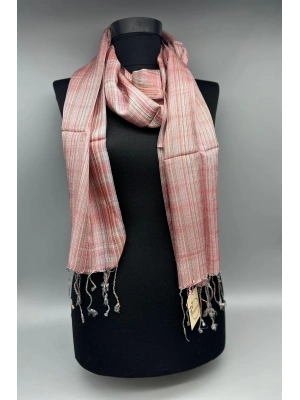 MARİN İPEK ŞAL, ÇİZGİLİ, PEMBE TONLARI