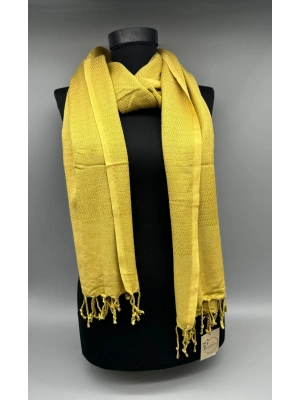 TAŞLANMIŞ FULAR/ŞAL KOYU SARI İPEK GİBİ PAMUK KUMAŞ