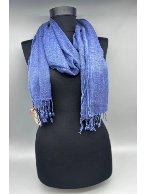 TAŞLANMIŞ KOYU MAVİ PAMUK KUMAŞ FULAR