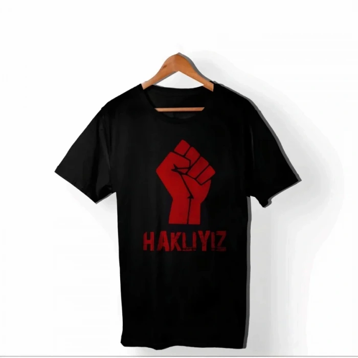 1 ayıs Emek Ve Dayanışma Günü HAKIYIZ Baskılı Bisiklet Yaka Tshirt  iyah