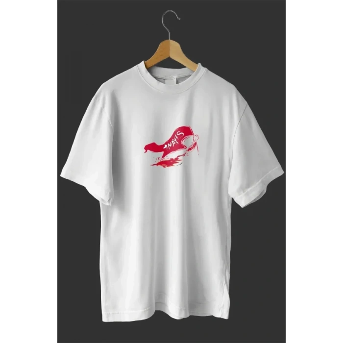 1 ayıs Emekçiler Günü Baskılı Oversize Bisiklet Yaka Tshirt  Beyaz
