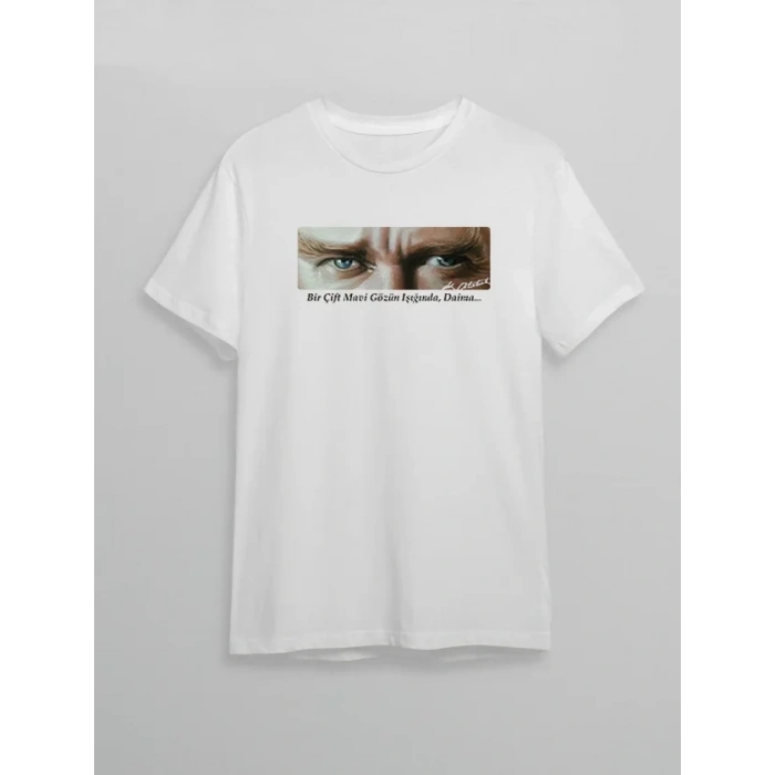 10 Kasım Atatürkü Anma Günü Baskılı Oversize Bisiklet Yaka Tshirt  Beyaz