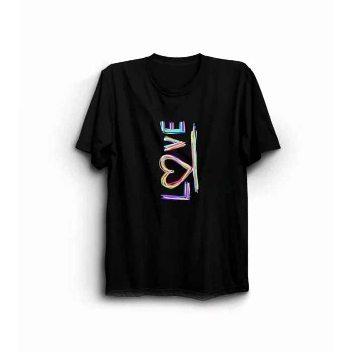 14 Şubat evgililer Günü ove Baskılı Oversize Bisiklet Yaka Tshirt  iyah