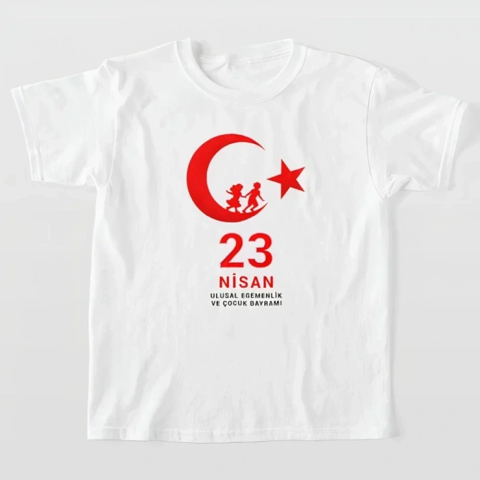 23 Nisan Çocuk Bayramı Baskılı Özel Tshirt  Beyaz