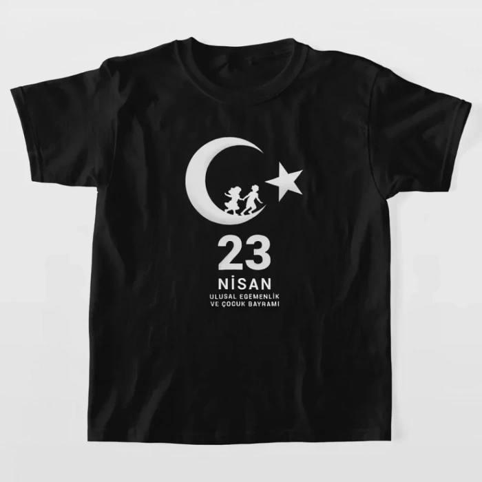 23 Nisan Çocuk Bayramı Baskılı Özel Tshirt  Siyah