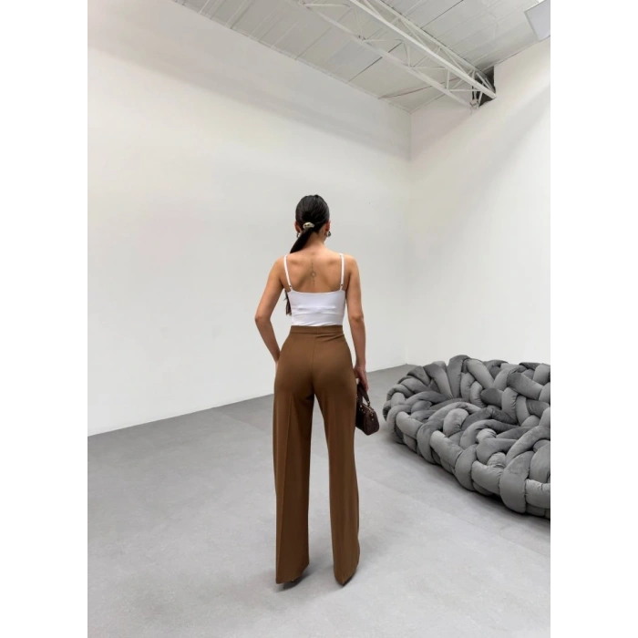 230 Gr Poly Viscose Lycra Metal Düğme Palazzo Pantolon