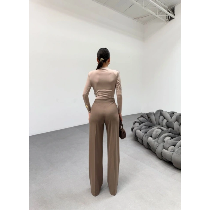 230 Gr Poly Viscose Lycra Metal Düğme Palazzo Pantolon