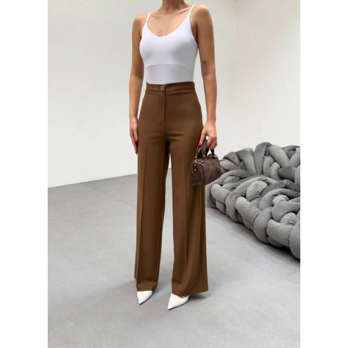 230 Gr Poly Viscose Lycra Metal Düğme Palazzo Pantolon