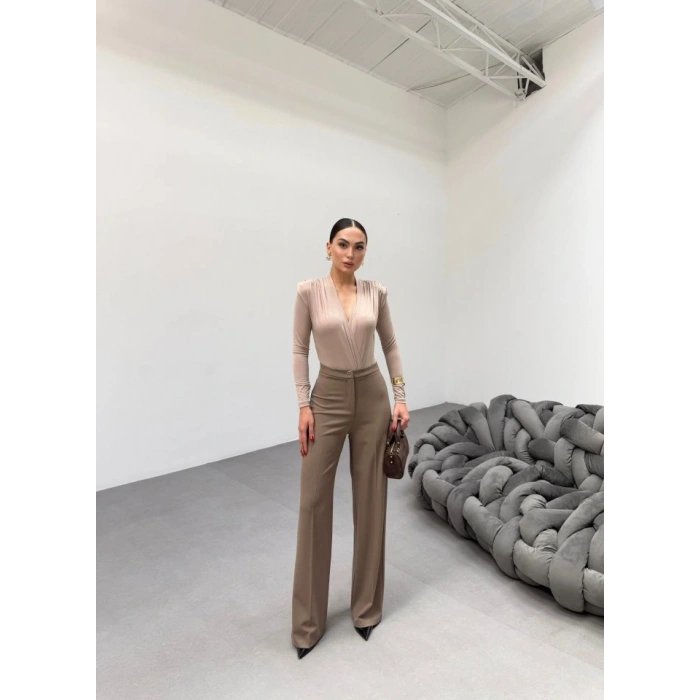 230 Gr Poly Viscose Lycra Metal Düğme Palazzo Pantolon