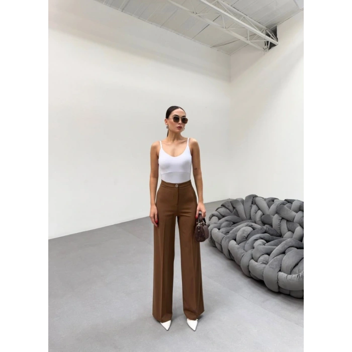 230 Gr Poly Viscose Lycra Metal Düğme Palazzo Pantolon