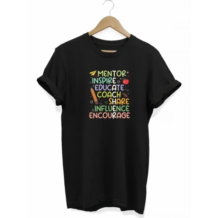 24 Kasım Öğretmenler Günü Hediye Temalı Oversize Bisiklet Yaka Tshirt  iyah