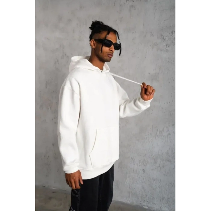 3 İplik Kapşonlu weatshirt Hoodie  Beyaz