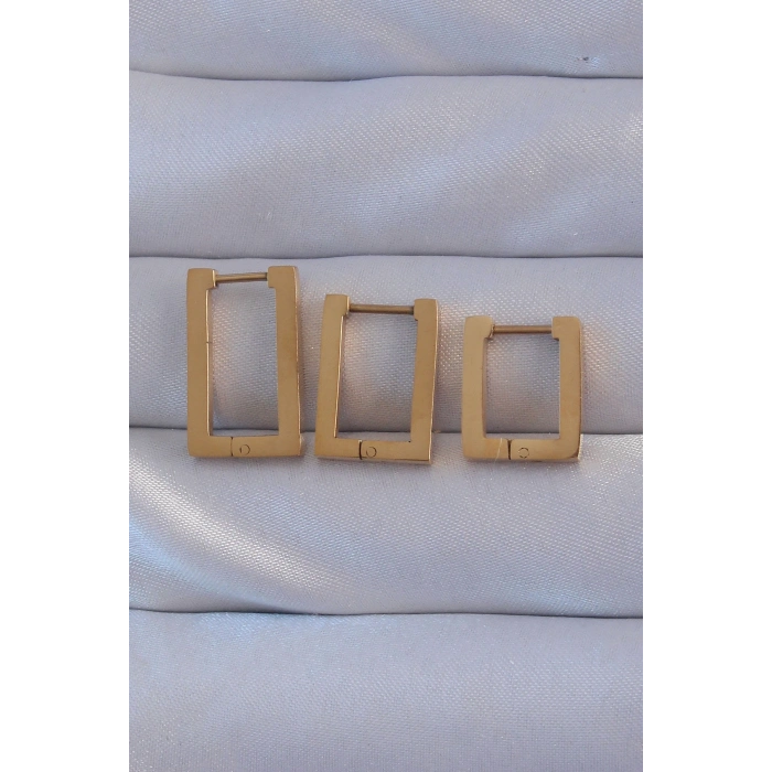 316L Çelik Gold Renk Dikdörtgen Küpe Seti