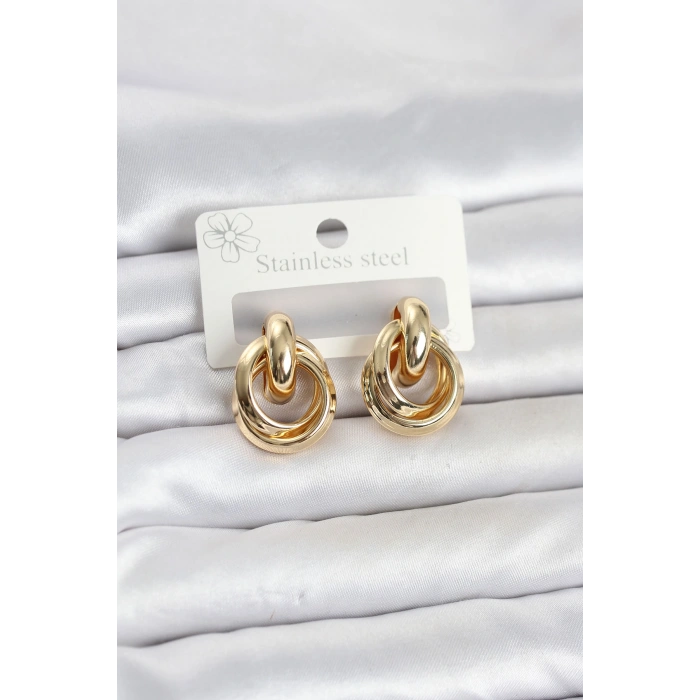 316L Çelik Gold Renk Halka Model Kadın Küpe