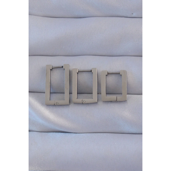 316L Çelik Gümüş Renk Dikdörtgen Küpe Seti