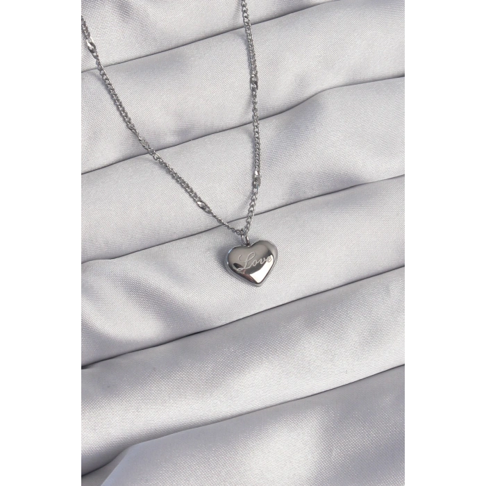 316L Çelik Gümüş Renk Kalp Model Love Kolye