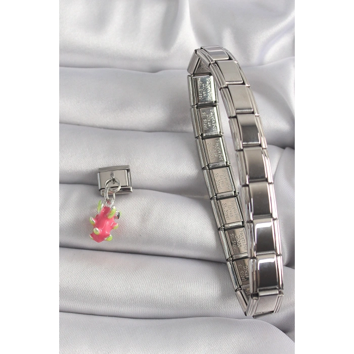 316L Çelik Gümüş Renk Sallantı Ejder Meyvesi Model Nomination Charm