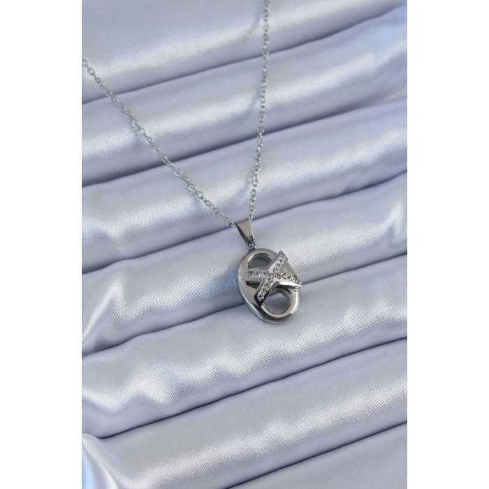 316L Çelik Gümüş Renk Zirkon Taşlı Kadın Kolye