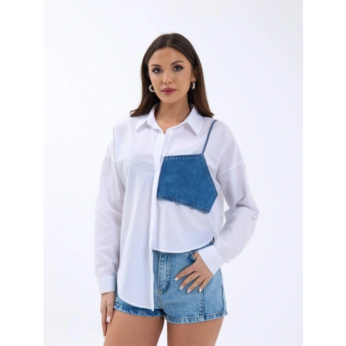 5419 GÖMLEKMAVİ CEPLİ BEYAZ