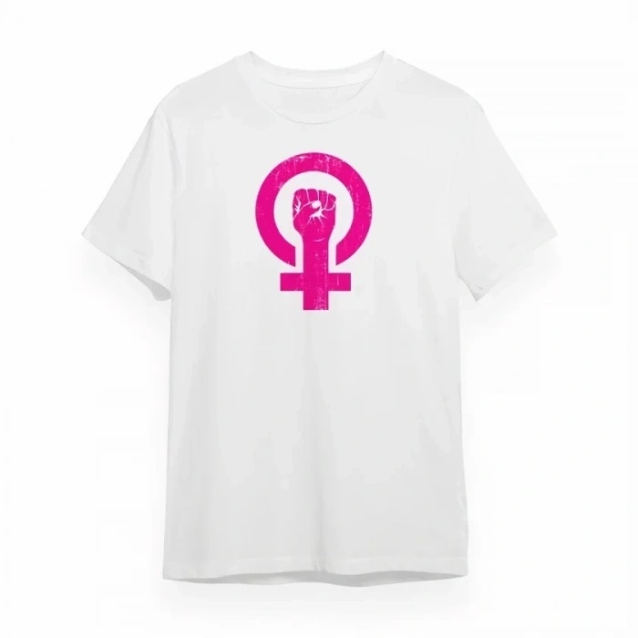 8 art Dünya Kadınlar Günü Baskılı Oversize Bisiklet Yaka Tshirt  Beyaz