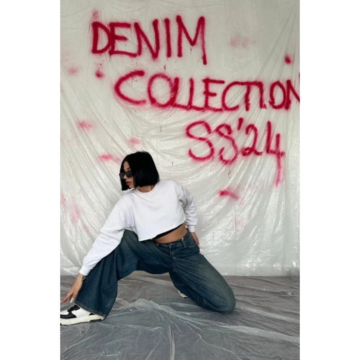 acivert Geniş Paça Jeans Pantolon