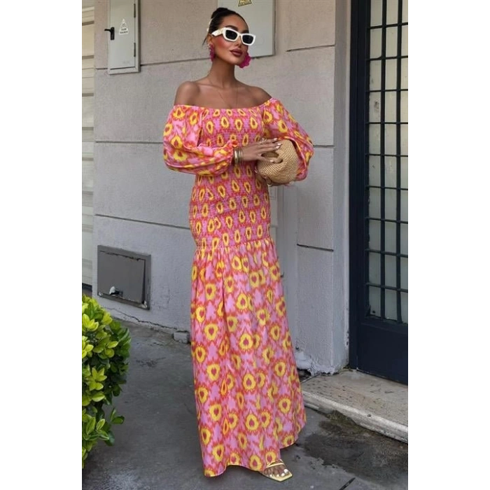 adonna Yaka Gipe Detaylı Desenli Elbise 2746