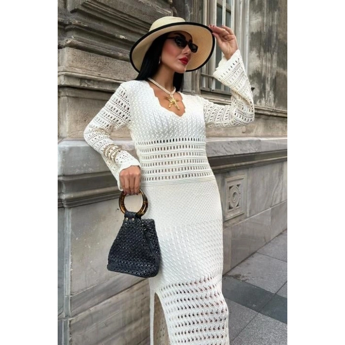 Ajur Detaylı İspanyol Kol Elbise 2840