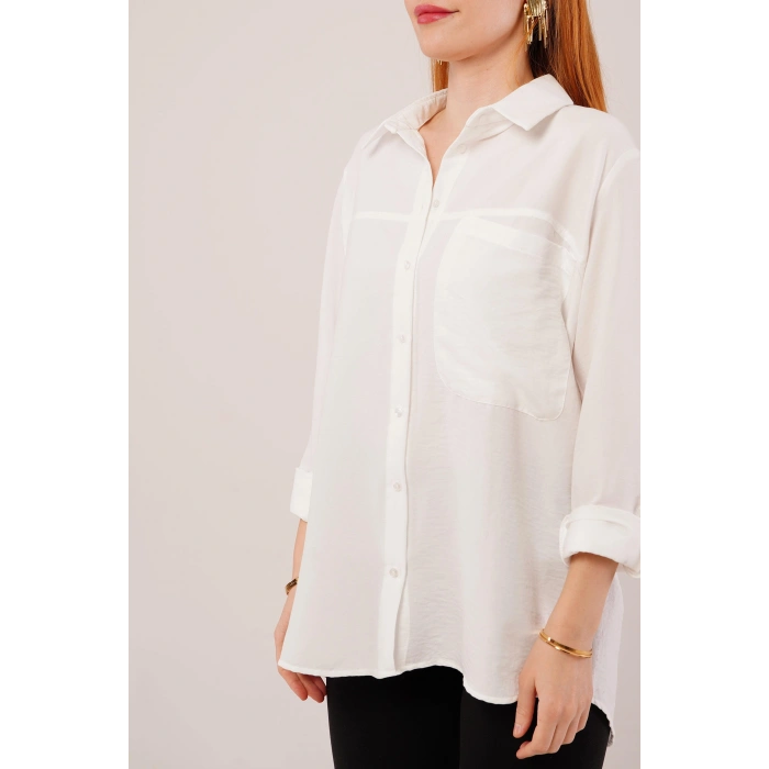 alaş Kesim Cepli Beyaz Gömlek