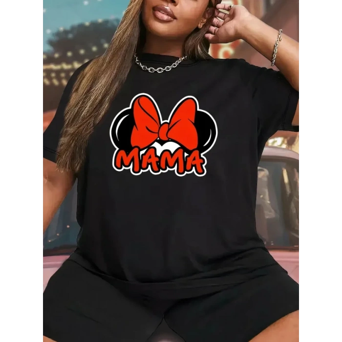Anneler Günü Hediye Anne Temalı Baskılı Oversize Bisiklet Yaka Tshirt  iyah