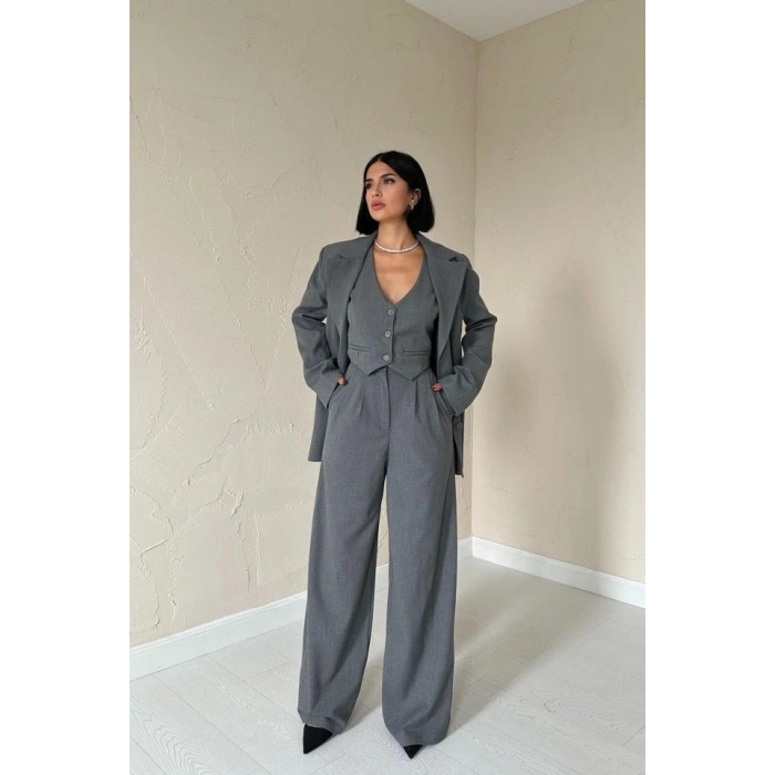 Antrasit Klas Ceket Ve Yelek Ve Pantolon Takım