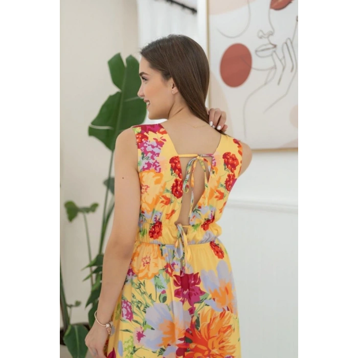 arı Çiçek Desenli Yazlık Elbise