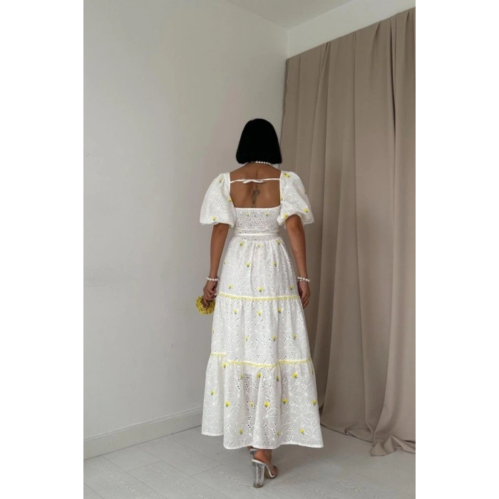 arı Dantel Detaylı Brode Elbise