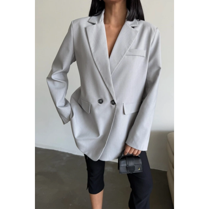 ARKAI YIRTAÇ DETAYI CEKET  Gri