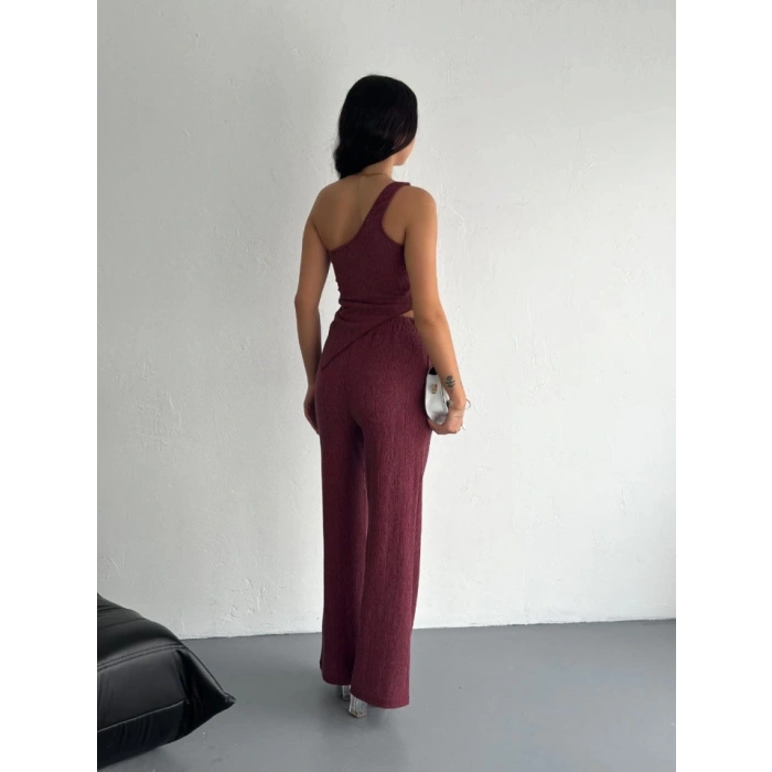 Asimetrik Crop Pantalon Ikili Takım  Gül Kurusu