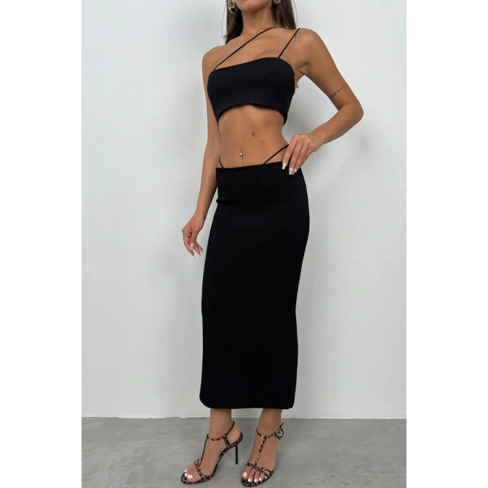Askı Detay Straplez Dokulu Crop