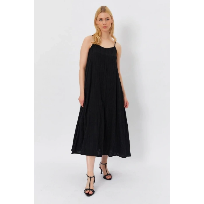 Askılı Uzun Çan Elbise  iyah