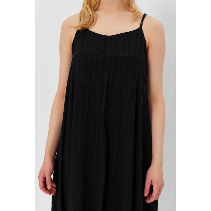 Askılı Uzun Çan Elbise  iyah