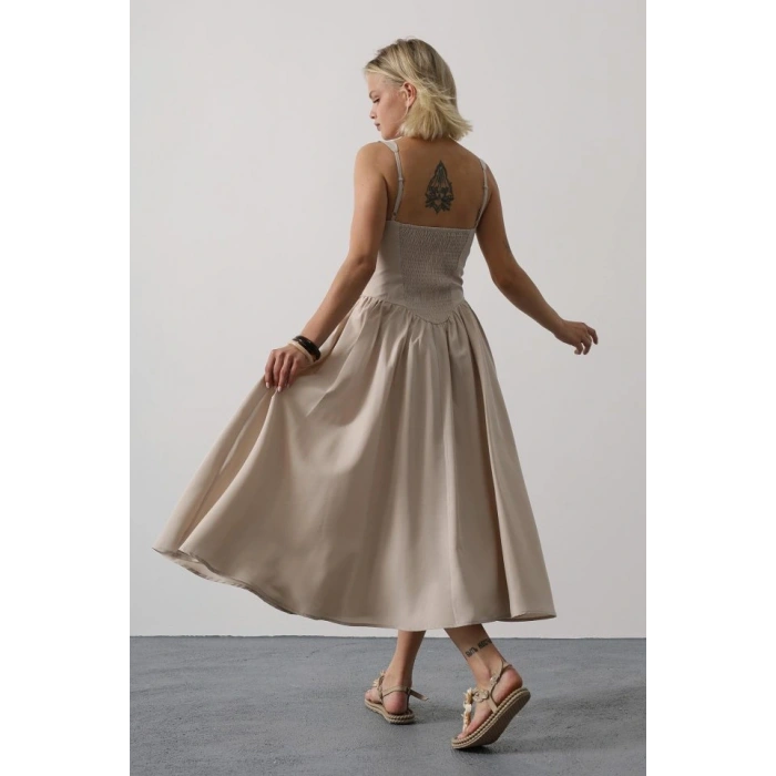 Askılı Uzun Elbise  Taş