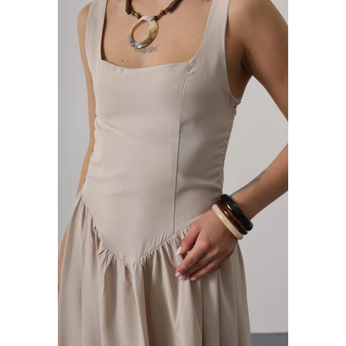 Askılı Uzun Elbise  Taş