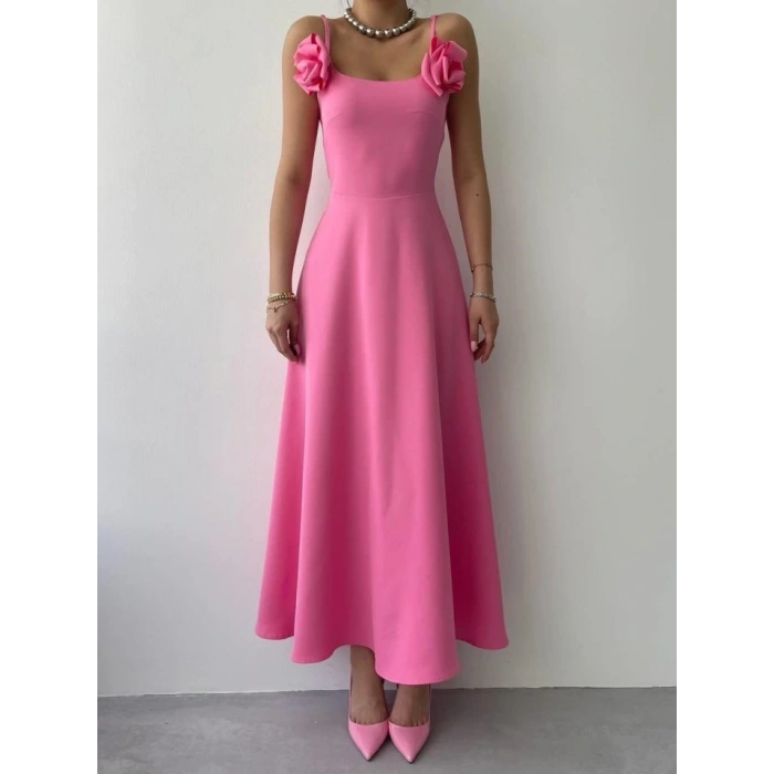 atilda Gül İp Askılı Elbise