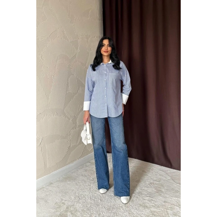 avi Çizgili Poplin Uzun Kol Gömlek