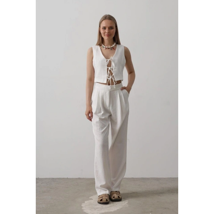 Bağlamalı Yelek  Beyaz