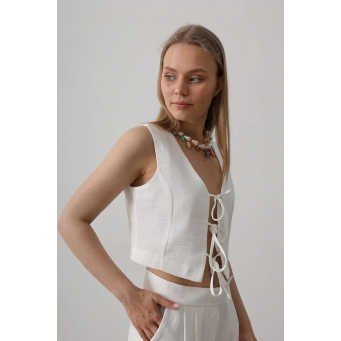 Bağlamalı Yelek  Beyaz