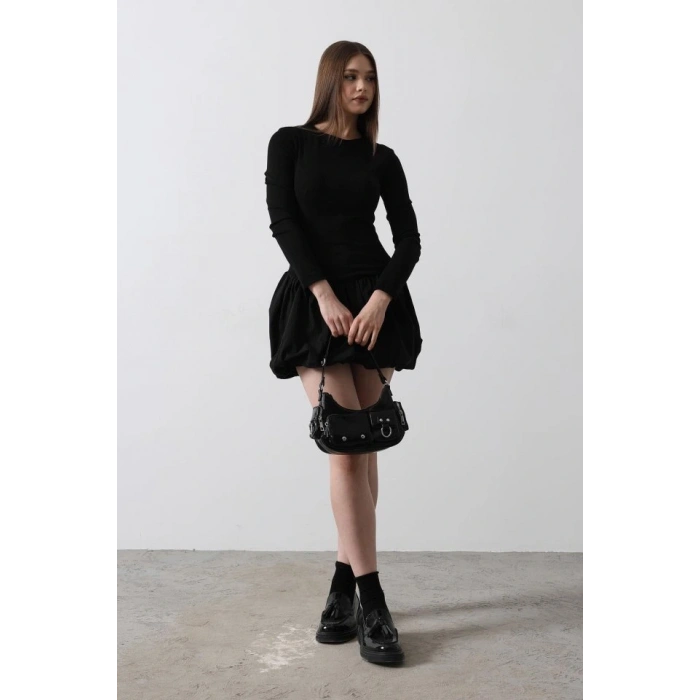 Balon Etekli Elbise  Siyah