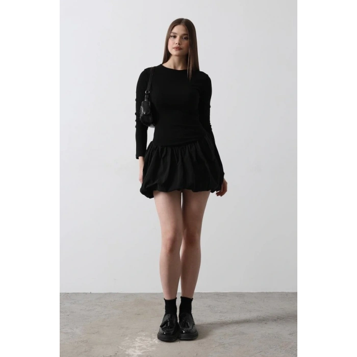 Balon Etekli Elbise  Siyah