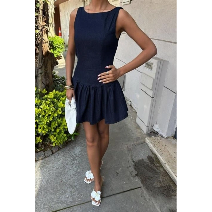 Balon Etekli Tensel Mini Elbise 2887